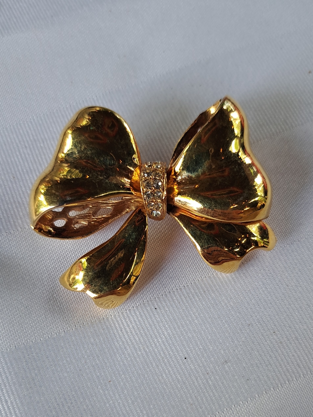 Gold Bow Brooch with Crystal Accent - Women Jewelry